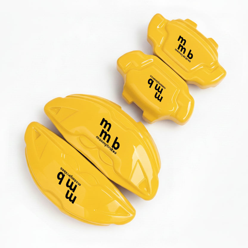 Виготовлені на замовлення жовті індивідуальні накладки на гальмівні супорти для будь-якого автомобіля, комплект з 4 шт.