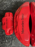 Mercedes Benz, червоні кастомні накладки на гальмівні супорти, комплект з 4 шт.